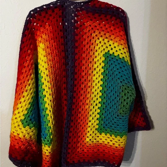 Handmade Vibrant Rainbow Crochet Cardigan NWOT - Picture 2 of 3